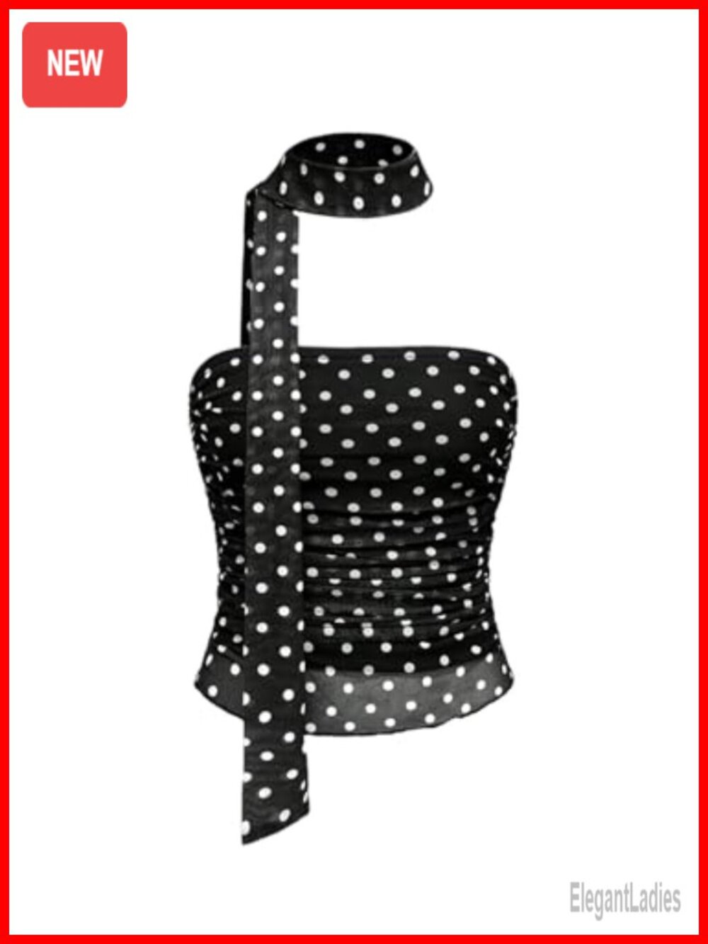 Polka Dots Tube Top Sleeveless Mesh Ruched Slim Fit Strapless Y2k Party
